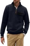 JMIERR Mens Quilted Sweatshirt Casual Long Sleeve Outdoor Crew Neck Zipper Loose Fit Pullover Sweatshirts with Pocket, XL, Navy Blue