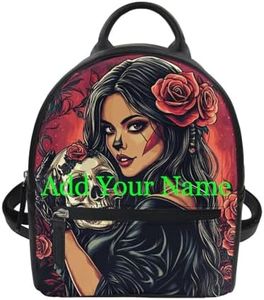 Freewander Custom Mini Backpack Purse for Women Teen Girls Shoulder Bag Witch Skull Rose Print Casual Daypack Small Leather Backpack Add Your Name