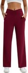 Maxbee Wide Leg Pants for Women Casual Work Pants Crossover High Waisted Yoga Pants with Pockets Wine Red