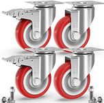 GBL 5'' Metal Casters Wheels with 2 Breaks + Screws - up to 1770Lbs - Set of 4 Heavy Duty Steel Castor Wheels - Industrial Dolly Wheels for Tool Box, Workbench & Garage