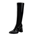 PODAIK GoGo Boots for Women Knee High Boots Chunky Block Heels Costume Party Cosplay Dress Shoes(10,Black), Black, 10