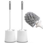 Clyton Pack Of 2 Toilet Cleaning Brush And Holder Set Free Stand Long Handle Bathroom Sleek Toilet Bowl Cleaner Brush With Stand, Pot Commode Bathroom Cleaning Scrubber Brushes Plastic Bristles