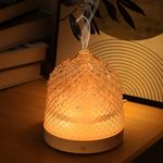 Glass Essential Oil Diffuser, 200ml Ultrasonic Aroma Diffusers with Glass Reservoir Dome & White Plastic Base Lock Color Auto-Off Timer 7 Color Light for Home Office Bedroom Yoga