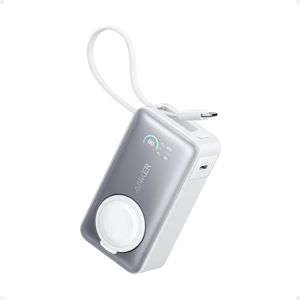 Anker MagGo Power Bank for Apple Watch, Officially Certified 10,000mAh Compact Battery Pack with Built-in USB-C Cable, 35W Max, for iPhone 15 Series, Samsung, iPad, AirPods, and More (White)
