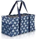 Lucazzi Extra Large Utility Tote Bag - Oversized Collapsible Reusable Wire Frame Rectangular Canvas Basket With Two Exterior Pockets For Beach, Pool, Laundry, Car Trunk, Storage - Navy Sunflower