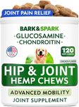 Bark&Spark Hemp Treats + Glucosamine - Natural Joint Pain Relief - Hip & Joint Supplement w/MSM + Chondroitin + Hemp Oil + Omega 3 - Joint Pain Relief - Made in USA - Chicken Flavor - 120 Chews