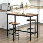 FURNITURE KI FACTORY- Engineered Wood & Metal Dining Table Set with 2 Stools for Bar | Wooden Table Chairs Kitchen Bar Height Table with Stools | Rustic Brown & Black