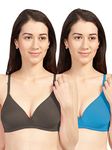 SONARI Women's Cotton And Elastane Non Padded Non-Wire T-Shirt Bra (omaniacoffeefiroze34B_Coffee, Firozi_34B)