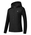 MoFiz Women's Full Zip Hybrid Running Jacket Breathable Fleece Warm Outdoor Hiking Hooded Jacket Coat Black,L