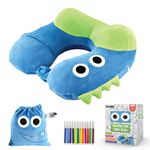 REMAXX Inflatable Kids Travel Neck Pillow for Boys and Girls for Car Airplane Compact Washable Soft Cozy Quick Inflation Camel Head Design with Included Carrybag with Free Sketch for Coloring The Box