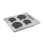 Cookology 60cm Solid Plate Electric Hob - 4 Cooking Zones - Built-in Worktop - 6 Heat Settings - Rotary Dials - Stainless Steel
