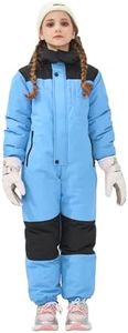 Owntop Kids Toddler Snow Suit One Piece for Boys Girls, Lightweight Insulated Ski Suit Windproof Hooded Snowsuit, Baby Colorblock Snow Jackets Outfit Winter Snowboarding Skiing Jumpsuit Blue 4-5T