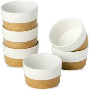 Tikooere Ramekins 6 OZ for Creme Brulee Oven Safe,Ceramic Souffle Cups Set of 6,Small Dipping Sauce Cups for Charcuterie,Dessert,Dipping Sauce,Custard and Pudding,Microwave & Oven Safe,Patchwork White