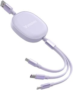 [Upgraded] VRORKV Retractable USB Multi Charging Cable 66W5A Fast Charging Cord 1.1M(3.6ft) USB to Type C/Micro/Phone 3-in-1 Fast Charging Cable for All in Market Smartphones and Tablets (Purple)
