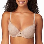 Maidenform Comfort Devotion Push-Up Bra with Lace, Push-Up Lace Bra with Natural Lift, Comfortable Bra with Soft Microfiber, Evening Blush, 36C