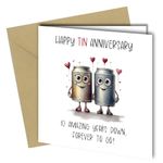 Funny Cute 10th Anniversary Card, Unique Design, 'Happy Tin Anniversary' 10 years down, forever to go #1734