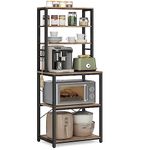 VASAGLE Kitchen Storage Rack, Coffee Bar, Baker’s Rack, Total 6 Shelves and 6 Hooks, for Microwave, Steel Frame, Industrial, 40 x 60 x 167 cm, Greige and Black KKS024B02