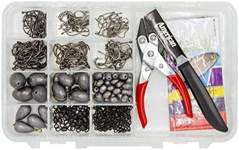Rite Angler Fishing Tackle Kit - Complete Fishing Gear Set with Multi-Tool Plier, Bait Knife, Sabiki Rigs, Hooks, Swivels, Sinker Weights, Bass Lead - Freshwater Accessories Box Kit