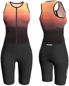 Wulibike Triathlon Suits Women Sleeveless Tri Suit Padded Quick-Dry Breathable Skinsuit with 4 Pockets for Swim Bike Run Sunset M
