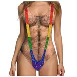 Generic Womens Swimsuits One Piece Novelty 3D Chest Hairy Bikini Print Funny Bathing Suit Swimwear Beachwear Lightning Deals of Today Prime