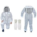 MS Professional 3 Layer Bee Suit Apiarist Ventilated Beekeeper Protective Suit with One Pair Gloves Apiary Beekeeping Suit Bee Sting Proof Suit with Fencing Veil, White, 4X-Large