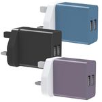 USB Plug Mains Charger,3 Pack Dual USB UK Plug Adaptor 5V/2A Triple Double Port USB Adapter Wall Charge Head for iPhone 14/13/12/11/XS Max/XR/X/8/7/6Plus,Pad