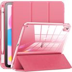 INFILAND Compatible with iPad 10th Generation Case 2022, iPad Case 10th Generation 10.9 Inch, Full Crystal Clear [ Anti-Yellowing ] with Special Slot for Pencil & Charging Adapter, Rose Pink