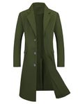 Lars Amadeus Men's Winter Overcoat Single Breasted Notched Lapel Long Trench Coat Olive Green S