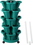 Tectsia Strawberry Vertical Planters Tower Garden, 5 Tiered Stacking Planter with Support Pole, Stackable Herb Vegetable Planters Indoor and Outdoor - Hunter Green