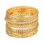 9-12Pcs Bohemian Indian Chunky Stackable Textured Bangle Bracelet Set Multilayer Boho Cable Rhinestone Bead Bracelet for Women Friend Vintage African Wedding Jewelry Birthday Gift, 2.36 Inch, Metal,