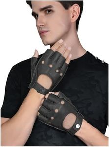 GSG Mens Fingerless Driving Riding Half Finger Leather Gloves Lambskin Unlined Black,XL