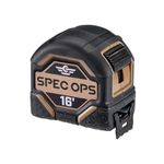 Spec Ops - SPEC-TM16 Tools 16-Foot Tape Measure, 1 1/4" Double-Sided Blade, Military-Grade Composite Case, 3% Donated to Veterans Black/Tan