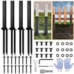 4 Pack Black Fence Post Repair Stakes Kit,Fence Post Anchor Repair Kit That Prevents Rust - Fence Post Repair Kit- Heavy Duty Steel Fence Post Repair Stakes for Repairing Tilted Broken Fence Post