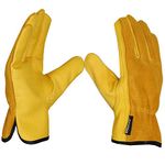 SAWANS Leather Working Gloves Work Gardening Gloves Thorn Proof Garden Building Heavy Duty Utility Gripper Men Women Breathable and Flexible Construction (M)