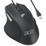 Acer Wired Mouse, 3200 DPI Computer Mouse for Laptop, Ergonomic Computer Mouse, 4 Adjustable DPI, 6 Buttons Compatible with Desktop, Chromebook, Notebook, PC, Mac, Black