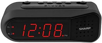 SHARP Digital Alarm Clock – Black Case with Red LEDs - Ascending Alarm Grows Increasing Louder, Gentle Wake Up Experience, Dual Alarm - Battery Back-up, Easy to Use with Simple Operation