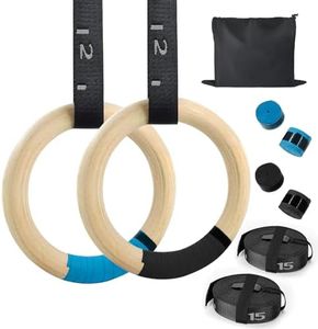 FICARTS Gymnastics Rings Wooden Olympic Rings, 1500lbs Gym Rings Adjustable cam Buckle with Scale 15 ft. Long Strap for Home Gym Full Body Workout