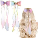 WLLHYF 2 Pcs Hair Bows Colorful Ribbon, Princess Ribbon Pearl Tassels Girls Hair Accessories Embroidery Alligator Clips for Girls Kids Teens Women Princess Wedding Birthday Party