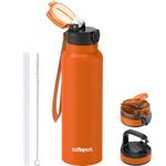 GOPPUS 750ml/24oz Insulated Water Bottles with Straw 0.75 Litre Metal Bottles Steel Thermal Flask Stainless Steel Gym Bottle Double Walled Drinks Bottle Leakproof Hot/Cold Water Flask BPA Free