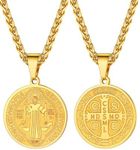 U7 St. Benedict Medal Necklace 18K Gold Plated Saint Benedict of Nursia Medal Pendant with Chain Catholic Jewelry for Men