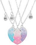 Saalort Best Friend Necklaces for 3 Matching Heart Pendant Magnetic Bff Friendship Necklace, Zinc, Cubic Zirconia