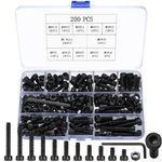 200-Piece M6 black Bolts and Nuts Set, Alloy Steel Allen Screws Bolts and Nuts Assortment Kit, Allen Machine Screws with 2-Piece Hex Wrench