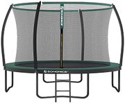 SONGMICS Round Garden Trampoline with Safety Net, Ladder and Padded Bars, Safety Cover, Black, Dark Green STR122C01 Ø 366 cm