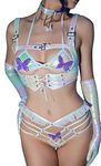 MEOWCOS Women’s Sexy Lingerie with Butterfly Decorations Flirty Bra and Panties with Corset, Muticolor, Medium