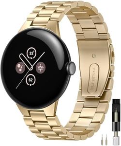 Miimall Compatible for Google Pixel Watch Bands Metal, No Gap Stainless Steel Metal Wristband Strap Band for Google Watch 2022 /Pixel Watch 2 2023, Men Women -Gold