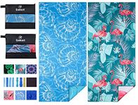 2 Pack Lightweight Thin Beach Towel Oversized 71"x32" Big Extra Large Microfiber Sand Free Towels for Adult Quick Dry Travel Camping Beach Accessories Vacation Essential Gift Blue Shell Flamingo