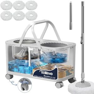 RinseWise 2025 Upgraded Mop Bucket Separate Dirty Water, Hands-Free Floor Cleaning System with 360° Wheels, Wet Dry Mop for Hardwood, Tile & Laminate Floors, 61" Handle & 6 Mop Heads - Grey