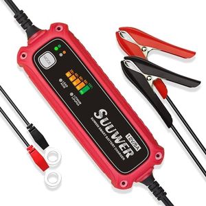 Car Battery Charger, 12V/5A 7-Stages Fully-Automatic Smart Charger/Maintainer, Battery Desulfator, IP65 Waterproof, for Sealed Maintenace Free AGM SLA Gel-Cell iGel Wet Lead-Acid or Lithium (LifePO4)