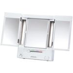 Jerdon Tri-Fold Two-Sided Lighted Makeup Mirror with 5x Magnification, White Finish