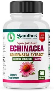 Sandhu's Echinacea Goldenseal - Immune Booster Supports Immune and Respiratory Health1000 mg per Serving Vegetarian Capsules 90 Ct-